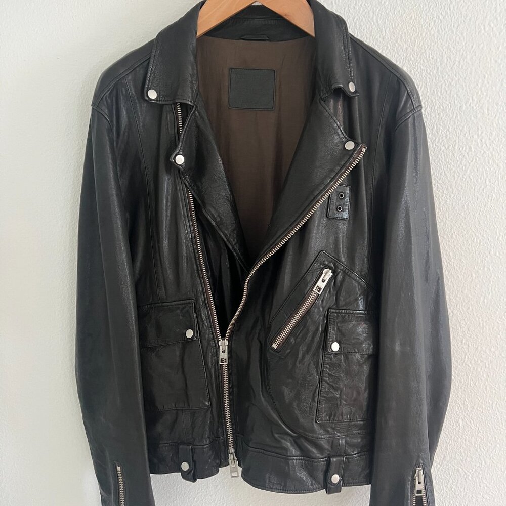 Men's All Saints Hudson Leather Biker Jacket Size XXL (100% Lambskin Leather)